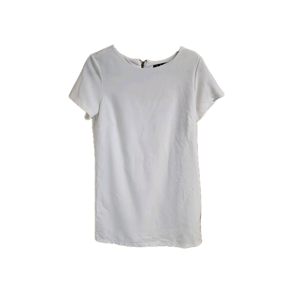 LULUS Shift Chic Ivory Shift Dress Short Sleeve Lined Sz M Minimalist Classy - Picture 3 of 7